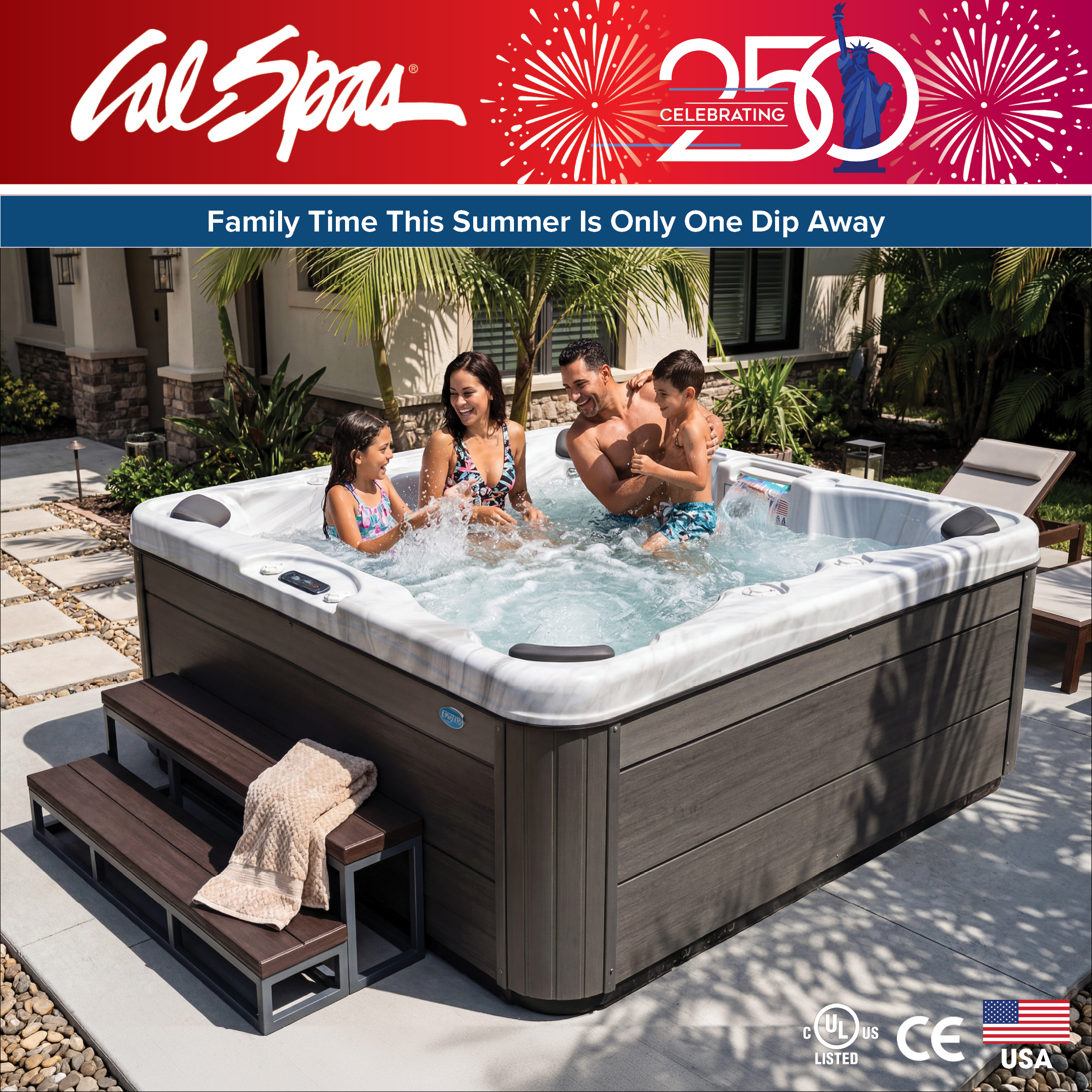 Calspas hot tub being used in a family setting - Daytona Beach